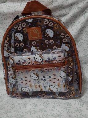 Hello Kitty NWT Clear Mini Backpack in Brown, White and Gold Accents